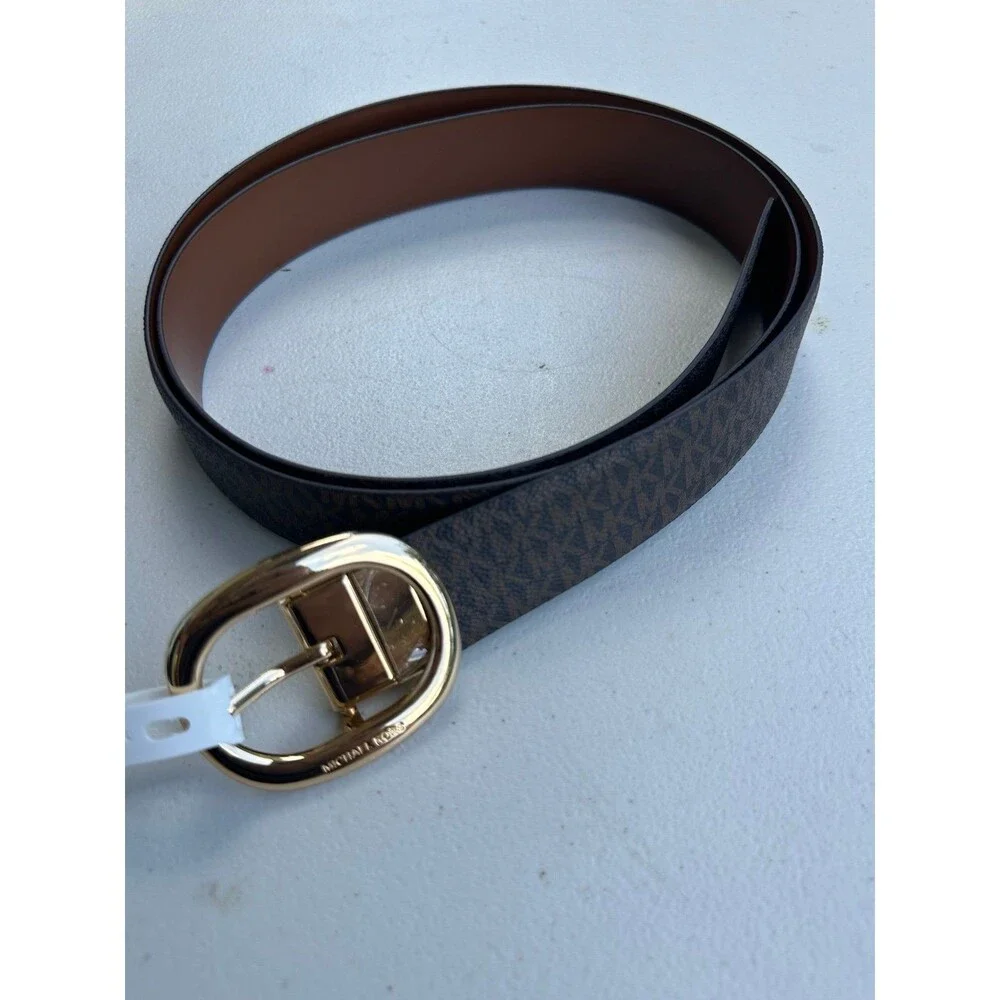 NWT Michael Kors Brown Signature Logo Leather Twist Reversible Leather Belt 2X